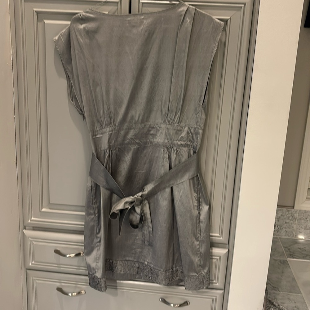 Size L silk, pewter gray dress